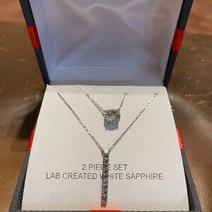 Women's 2 Piece Set 18" Sterling Silver Necklaces w/ Whit Saphire Pendants